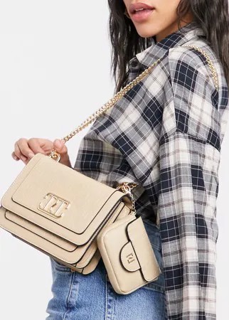 Кремовая двойная сумка с тиснением в виде монограмм River Island-Белый