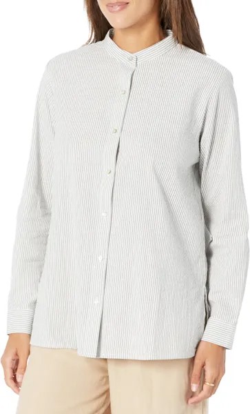 Рубашка с воротником-стойкой Eileen Fisher, цвет White/Black
