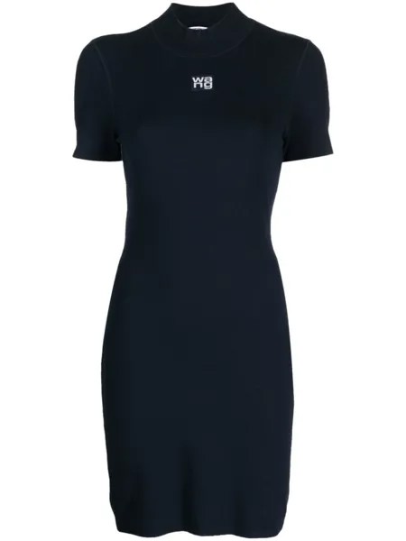 Alexander Wang платье с нашивкой-логотипом и короткими рукавами, синий