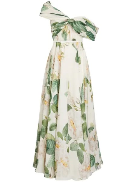 Giambattista Valli шелковое платье макси Giant Bloom, нейтральный цвет