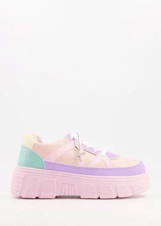 Розовые кроссовки пастельных тонов из искусственной кожи на толстой подошве Koi Footwear Aiya-Многоцветный