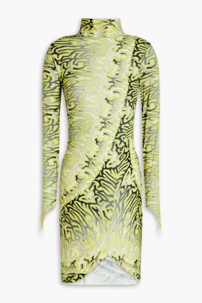 Мини-платье из эластичного джерси со сборками и принтом Maisie Wilen, желтый