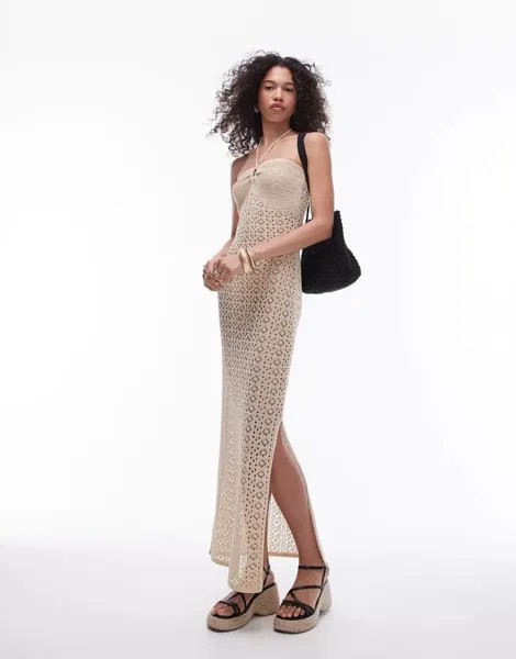 Золотое вязаное платье с отделкой бандо Topshop