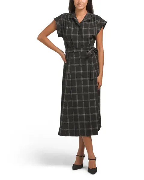 Платье миди с завязкой на талии Windowpane Calvin Klein, черный/белый