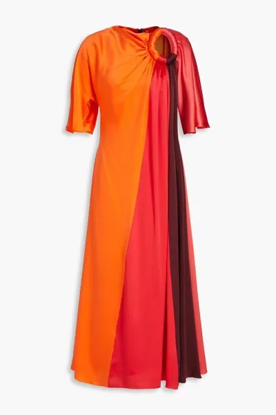 Платье миди из шелкового атласа с драпировкой в ​​стиле колор-блок Roksanda, коралл