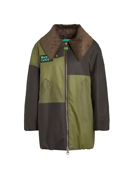 Бомбер из вощеного хлопка с цветными блоками Barbour x Ganni Barbour, цвет olive golden khaki classic