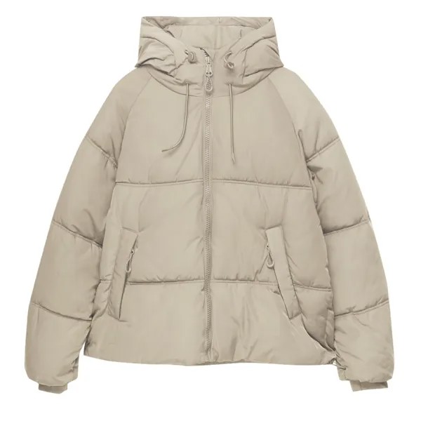 Куртка Pull&Bear Hooded Puffer, светло-коричневый