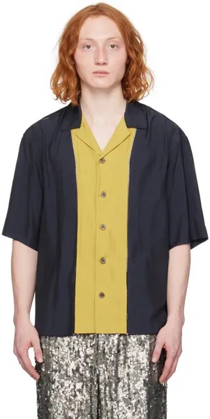 Черно-желтая рубашка со вставками Dries Van Noten