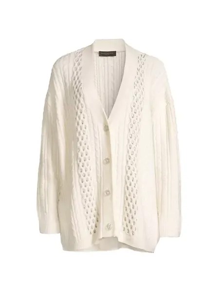 Кардиган косой вязки Heavy Metal Crystal Donna Karan New York, слоновая кость