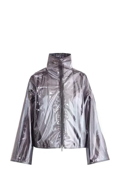 Куртка-дождевик силуэта трапеция из глянцевой полимерной ткани