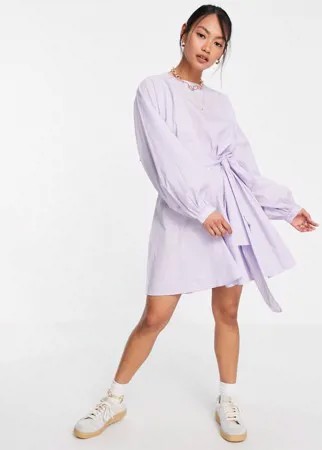 Сиреневое платье мини из органического хлопка с завязкой на талии Vero Moda-Фиолетовый цвет