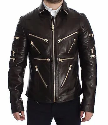 Куртка DOLCE - GABBANA Коричневое пальто из кожи ягненка на молнии EU44/US34/XS Рекомендуемая розничная цена 6400 долларов США