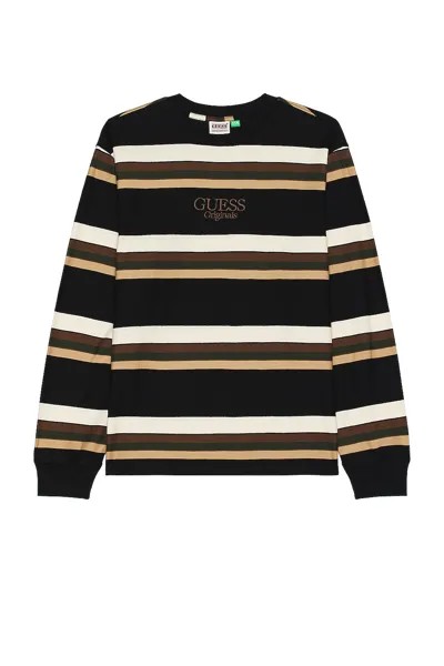 Футболка Guess Originals Classic Logo Stripe Long Sleeve, цвет Jet Black Multi