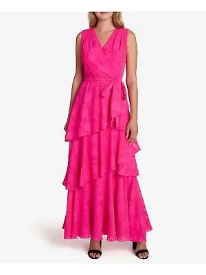 TAHARI ARTHUR S. LEVINE Женское розовое трехъярусное шифоновое платье с поясом 16