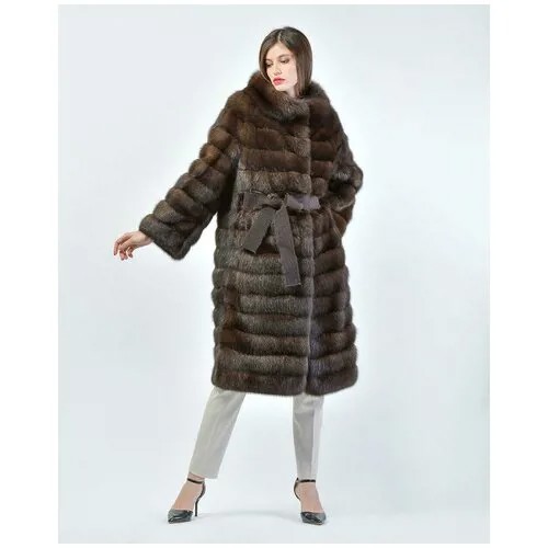Пальто Fabio Gavazzi, соболь, силуэт прямой, пояс/ремень, размер 44, коричневый