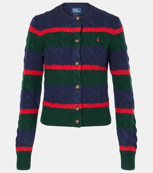 Кардиган из шерсти и кашемира, вязка косами Polo Ralph Lauren, цвет green multi stripe