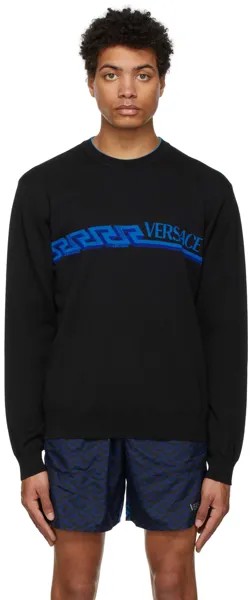 Черный свитер Greca и логотип Versace