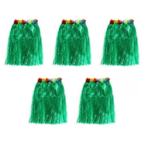 Гавайская юбка 60 см, цвет зеленый (Набор 5 шт.)