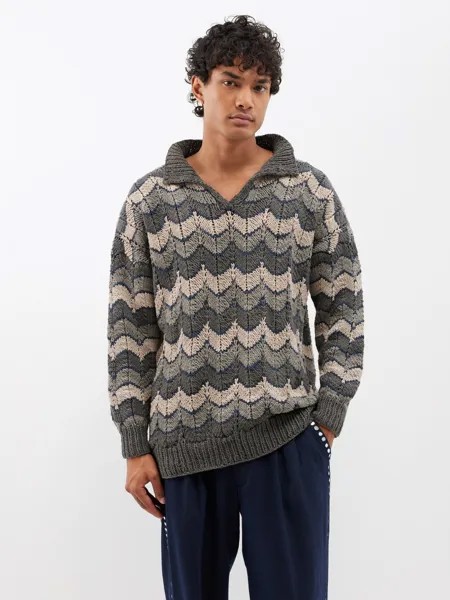 Хлопковый свитер шевронной вязки Karu Research, серый