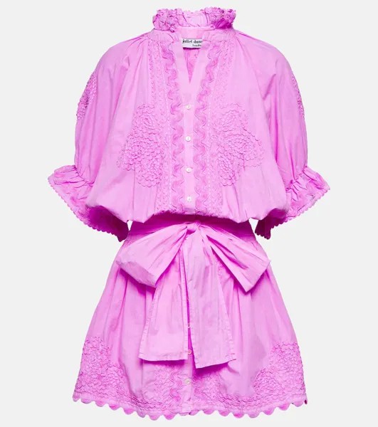 Мини-платье из хлопкового поплина с вышивкой JULIET DUNN, фиолетовый