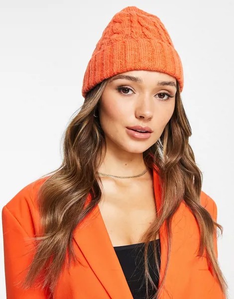 Вязаная косами оранжевая шапка-бини French Connection-Красный