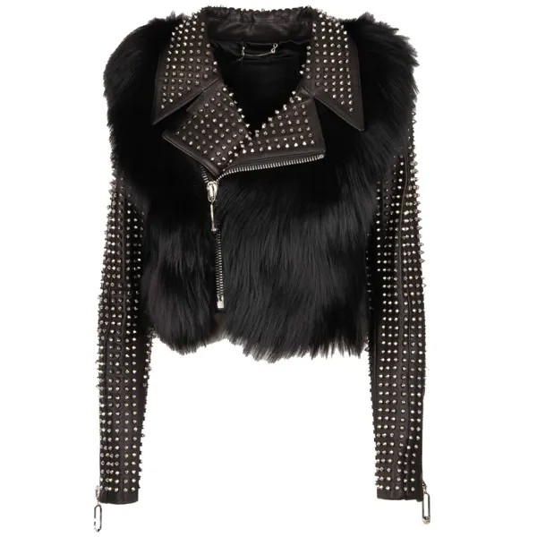 Кожаная куртка Philipp Plein Couture Studs fuchs Fur Nappa Monday Black 09837