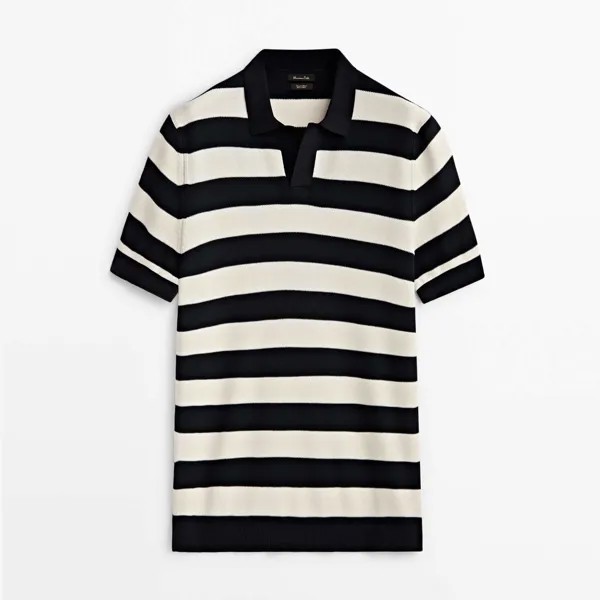 Свитер Massimo Dutti Striped Short Sleeve Polo, темно-синий/белый