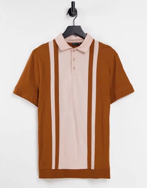 Коричневая футболка-поло в стиле колор блок ASOS DESIGN-Разноцветный