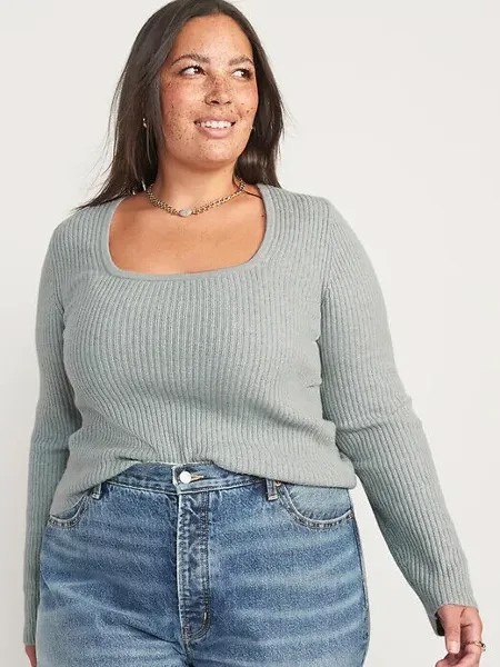 Облегающий свитер рельефной вязки с квадратным вырезом Old Navy Silver Sage, размер 3X