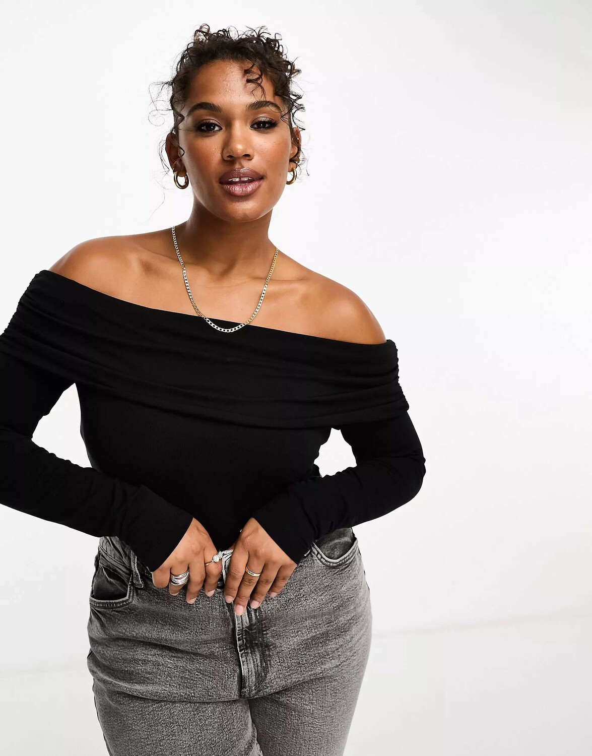 Черное боди с открытыми складками и открытыми складками из хлопкового модала ASOS DESIGN Curve