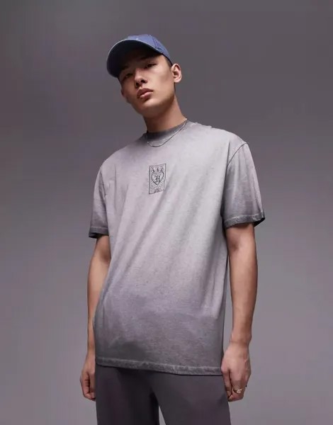Масляная футболка оверсайз Topman с вышитой игральной картой