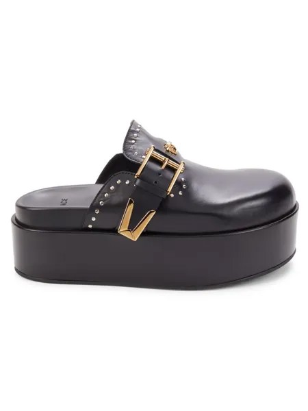 Кожаные мюли на каблуке с заклепками Versace, черный