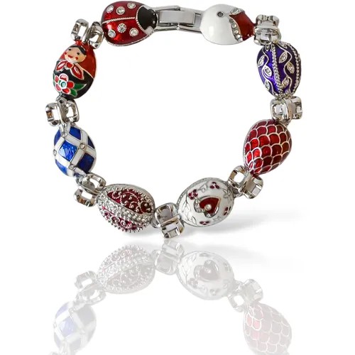 Браслет СВ, эмаль, кристаллы Swarovski, 1 шт., размер 19 см, размер one size, диаметр 9.5 см, серебристый, красный