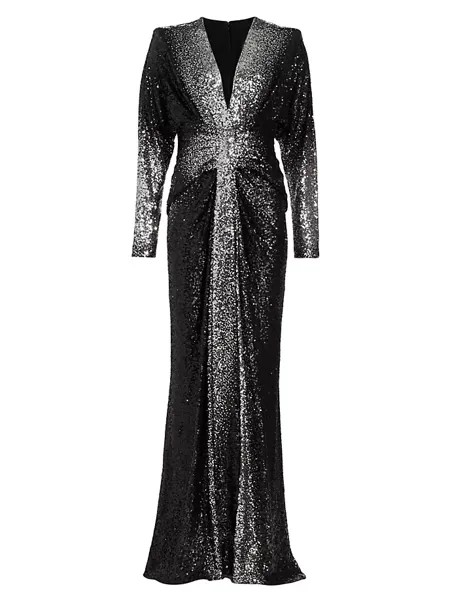 Драпированное платье с V-образным вырезом и пайетками омбре Zuhair Murad, цвет black silver