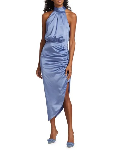 Платье Gabriella со сборками из смесового шелка Veronica Beard, цвет Steel Blue