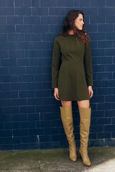 Короткое платье с золотыми пуговицами на плечах ZARA, хаки
