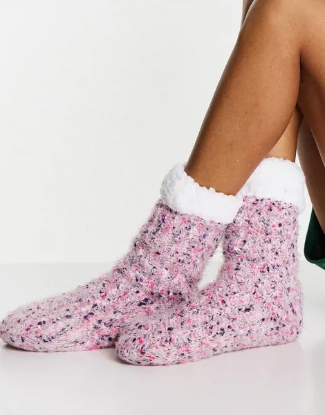 Розовые вязаные носки с отделкой из искусственного меха Loungeable-Розовый цвет