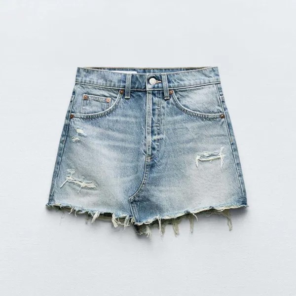 Юбка-мини Zara TRF Denim Ripped, синий