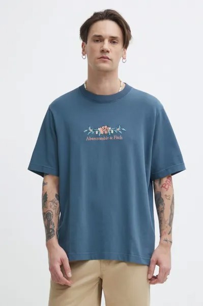 Хлопковая футболка Abercrombie & Fitch, бирюзовый