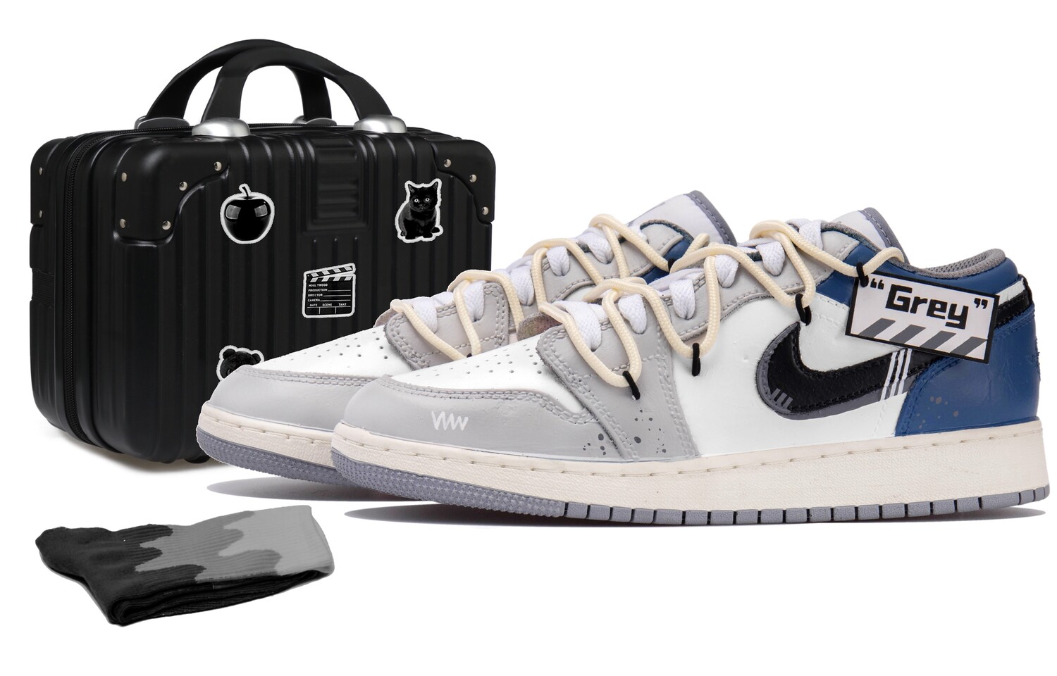 Кроссовки Air Jordan 1 Vintage Basketball Shoes Men Low-top Black/white/gray/blue, белый/черный