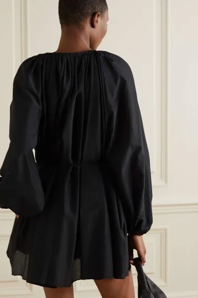 MATTEAU + NET SUSTAIN мини-платье с поясом и сборками из органического хлопка и шелка, черный
