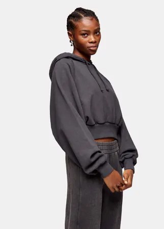 Выбеленный черный объемный худи с напуском Topshop Premium Leisure-Черный цвет