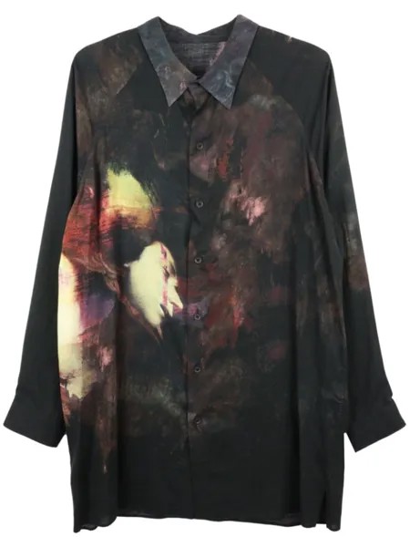 Yohji Yamamoto рубашка с абстрактным принтом, черный