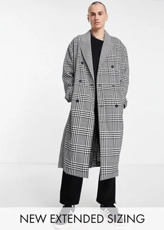 Легкое oversized-пальто без подкладки в мелкую клетку с нахлестом ASOS DESIGN-Белый