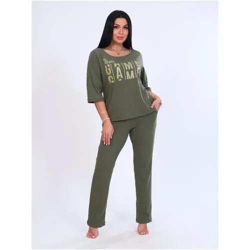 Спортивный костюм женский с брюками New Life jersey/ Домашний костюм для прогулок, активного отдыха/Цвет: хаки/ Одежда больших размеров
