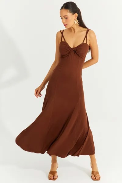 Женское коричневое платье миди с двумя бретелями спереди с завязками BK1654 Cool & Sexy, коричневый
