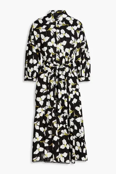 Платье-рубашка миди Luna из хлопкового жаккарда с цветочным принтом Diane Von Furstenberg, черный