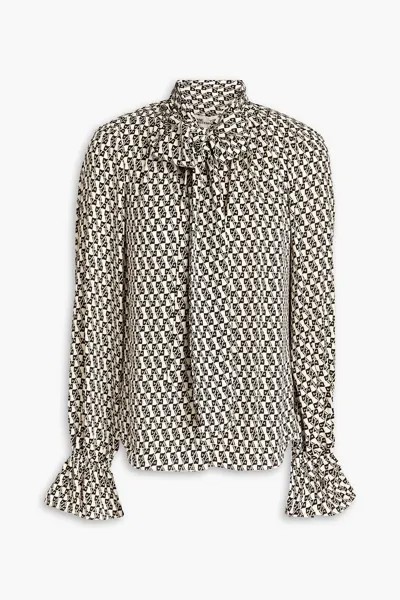 Блузка Tina из крепдешина с бантом и принтом DIANE VON FURSTENBERG, черный
