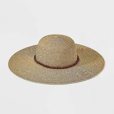 Женская соломенная шляпа с широкими полями и бусинами - A New Day Brown S/M
