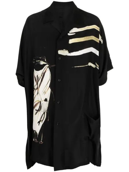 Yohji Yamamoto шелковая рубашка с принтом, черный